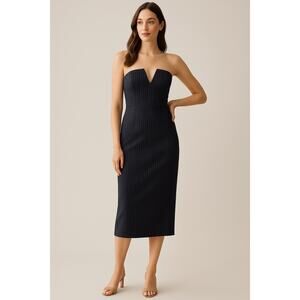 NEW Anthropologie Pinstripe Strapless Midi Dress 6 – Notched Neck Minimalist